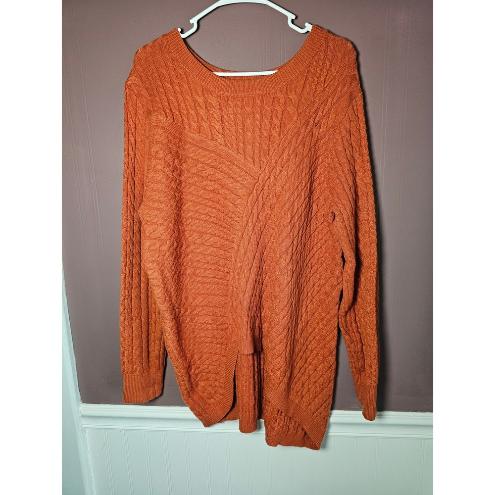 Evolution by Cyrus Orange Cable Knit Asymmetric Hem Sweater XL E991963SF